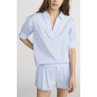 Frame Denim The Stripe V-Neck Popover Top in Venice Blue Multi at Nordstrom, Size X-Large