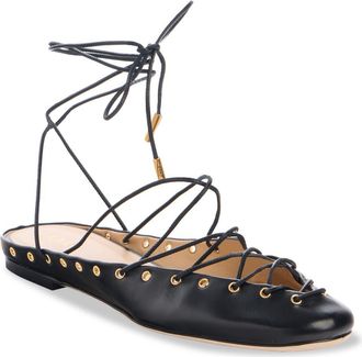 Chloé Ghillie Lace-Up Flat in Black at Nordstrom, Size 10.5Us