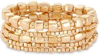 Nordstrom Set of 5 Beaded Stretch Bracelets in Gold at Nordstrom Rack