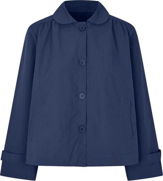 Lollys Laundry Elegante donkerblauwe jas met ronde kraag - Dames - Zomerjassen - Blauw - M - Jassen