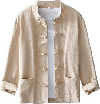 Generic Mens Linen Long Sleeve Shirt MenS Vintage Cotton Linen Long Sleeve Plus Size Shirt Button Down Shirts Summer Lightweight Henley Shirts Solid Oversized