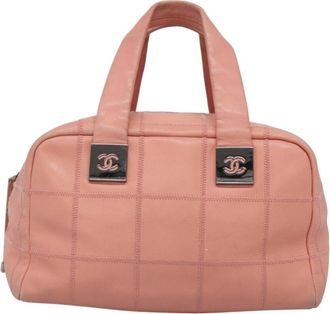 Chanel Chocolate Bar Cc Bowler Bag Caviar Skin Pink Leather Bag (Pre-Owned)