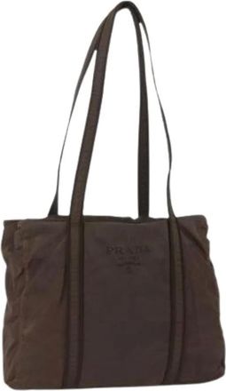 Prada Pre-owned Tote Bags, female, Brown, Size: ONE SIZE Pre-owned Nylon Tote Bag