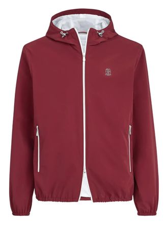 Brunello Cucinelli Giacca con cappuccio e logo - Rosso