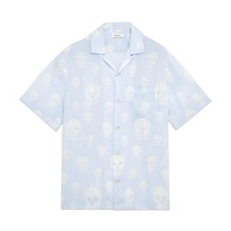 Alexander McQueen Skull Print SS Hawaiian Shirt - male - Alexander McQueen - Short Sleeve Shirts - Blue - L - Shirts