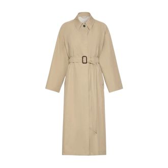 Max Mara Jassen, Dames, Beige, 3Xs, Waterafstotende gabardine trenchcoat