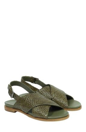 Celtic & Co. Leather Woven Crossover Sandal in Olive at Nordstrom, Size 7