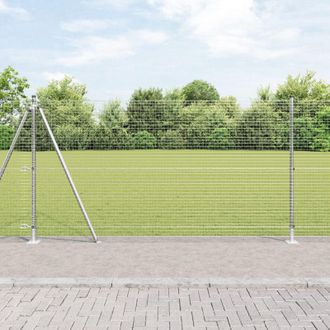 Berkfield Home Welded Wire Fence with 7 Flanged Posts 1.2x10 m Galvanised Steel in Silver