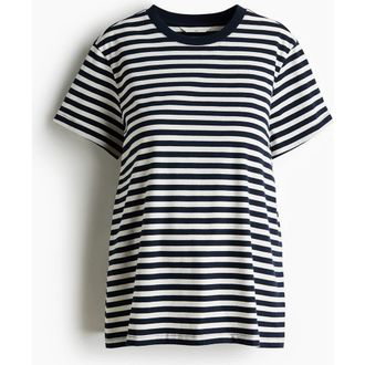 H&M Mama Cotton T-shirt in White/navy Blue Striped at Nordstrom, Size Xx-Large