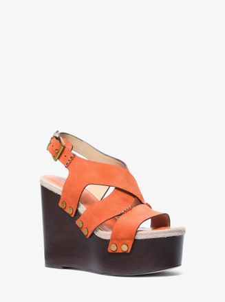 Michael Kors Raven Studded Suede Wedge Sandal
