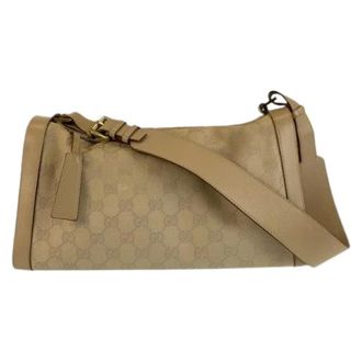 Gucci Pre-owned Beige GG Canvas Leren Schoudertas - Dames - Pre-owned - Beige - Maat: ONE Size Leer