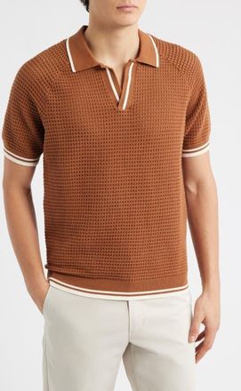 Percival Tennis Johnny Collar Sweater Polo in Brown at Nordstrom, Size Xx-Large