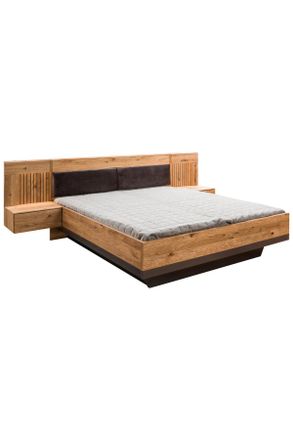 Linea Natura Bettanlage, Schwarz, Eichefarben, Holz, Textil, Holzwerkstoff, Eiche, Esche, furniert, 180x200 cm, gepolstertes Kopfteil, in verschiedenen Größen erhä