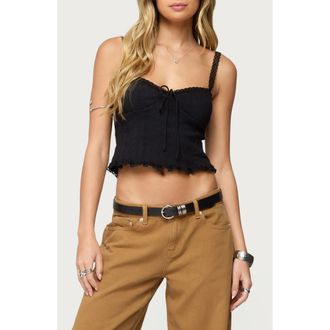 Edikted Lacey Sweetheart Neck Crop Stretch Cotton Tank in Black at Nordstrom, Size X-Small
