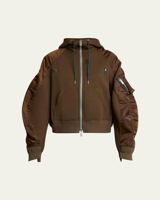 sacai Mixed-Media Zip Hooded Jakcet