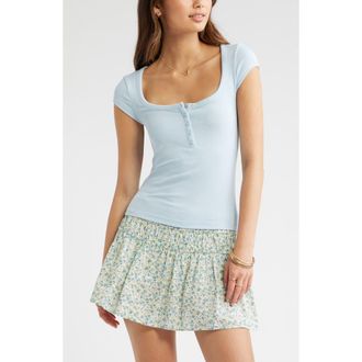 BP. Square Neck Stretch Knit Henley T-Shirt in Blue Skyride at Nordstrom, Size Xx-Small
