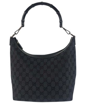 Gucci Black Gg Canvas Bamboo Shoulder Bag (Authentic Pre-Loved)