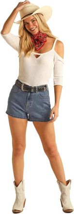 Rock And Roll Cowgirl Womens Rock and Roll Cowgirl Star Shorts Navy Denim Stretch High-Rise JDM525