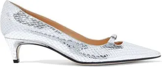 Sergio Rossi Silver Calfskin Mid Heel Womens Pumps