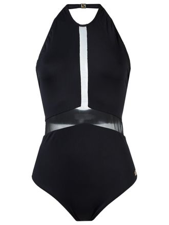 Brigitte sheer panel halterneck swimsuit - Nero