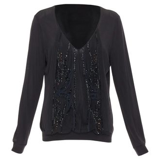 Christian Lacroix sheer beaded butterfly v neck top