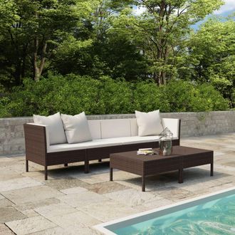 vidaXL Set Muebles De Jard&iacute;n 6 Pzas Y Cojines Rat&aacute;n Sint&eacute;tico Marr&oacute;n Vidaxl