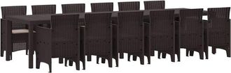 vidaXL Conjunto De Comedor De Jard&iacute;n 13 Pcs Marr&oacute;n Ratan Polt Vidaxl