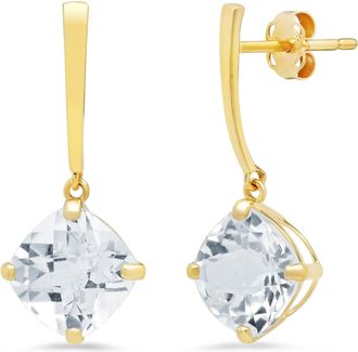 MAX + STONE 14k Yellow Gold Solitaire Cushion-Cut Gemstone Drop Earrings (8mm)
