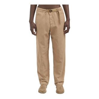 White Sand Straight Trousers, male, Brown, Size: XS Pantalone in Lyocel e Lino