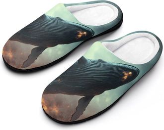 Generic Whale And Ship Cotton Slippers for Women Indoor Outdoor Slipper Slip-On Memory Foam Home Shoes