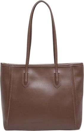 Generic Women Leather Retro Tote Bag Solid Simple Shoulder Bag for Travel (Coffee)