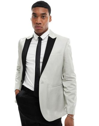 Asos slim contrast lapel tuxedo suit jacket in black and silver