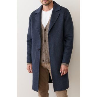 Marine Layer Irving Brushed Melton Longline Topcoat in Navy Heather at Nordstrom, Size Xx-Large