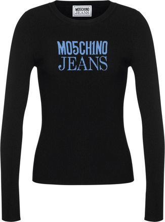 Moschino logo-print ribbed top - women - Polyester/Viscose - S - Black