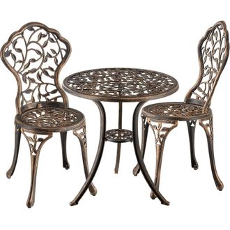 TecTake Lyon Bistro Set for 2 People, Weather-Resistant Aluminum in Bronze | Size: 2 Seater