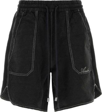 Amiri Korte Broeken, Heren, Zwart, XL, Linnen, Script Linnen GD Short