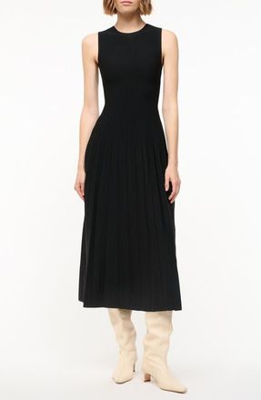 Staud Elyse Pleated Sleeveless Knit Maxi Dress in Black at Nordstrom, Size X-Small