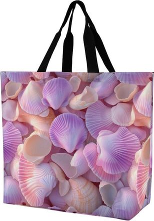 Generic Seashell Pattern Tote Bag Reusable Grocery Shopping Bags Large Travel One Shoulder Handbag for Picnic Work