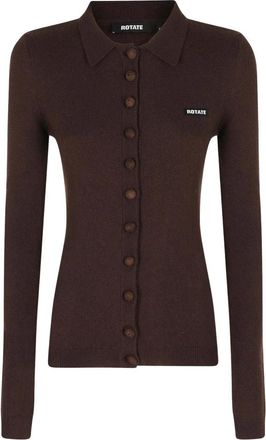 Rotate Gebreide Polo Top - Dames - Vesten - Bruin - XS - Wol - Truien & Vesten