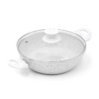 Bisetti Frying pan ø 24 cm Stonewhite with lid and handle with white wood effect