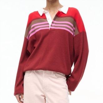 Staud Sail Polo Knit Top In Cardinal Stripe