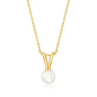 Ross-Simons Childs 4mm Cultured Pearl Solitaire Necklace in 14kt Yellow Gold