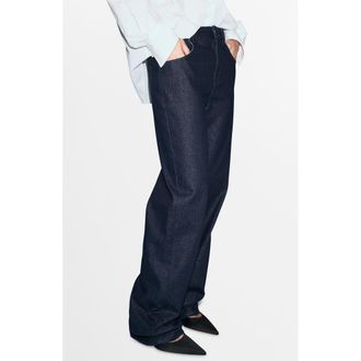 Mango Metallic Straight Leg Jeans in Dark Blue at Nordstrom Rack, Size 10