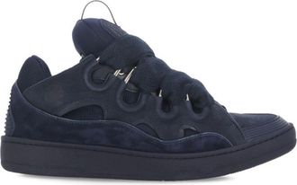 Lanvin Dark Blue Leather Sneakers with Sculpted Sole