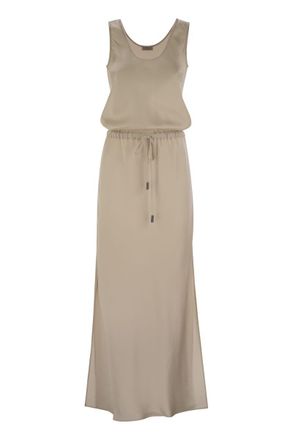 Brunello Cucinelli Brunello Cucinelli Womens Fluid Satin Cady Twill Dress - Tan - Size Small