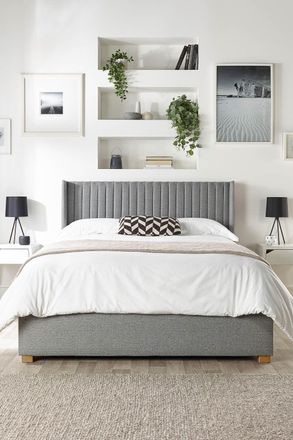 Catherine Lansfield Soho Ottoman Storage Wing Bed in Saxon Twill Fabric, Custom Made in Grey | Size: Single