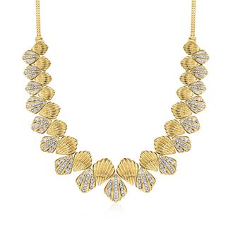 Ross-Simons Diamond Scalloped Necklace in 18kt Gold Over Sterling