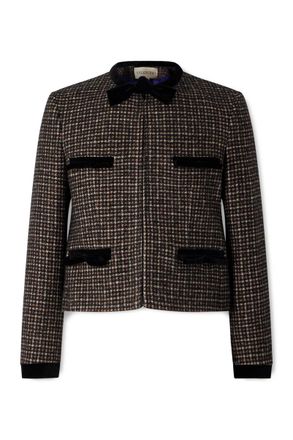 Valentino Garavani Cotton Velvet-Trimmed Houndstooth Wool-Blend Jacket