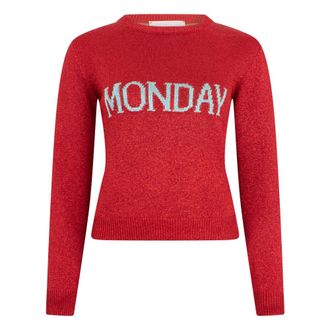 Alberta Ferretti Truien & Vesten, Dames, Rood, S, Polyester, Rode jacquard trui