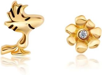 Crislu x Peanuts Woodstock & Flower Mismatched Stud Earrings in 18Kt Yellow Gold /Clear Stone at Nordstrom